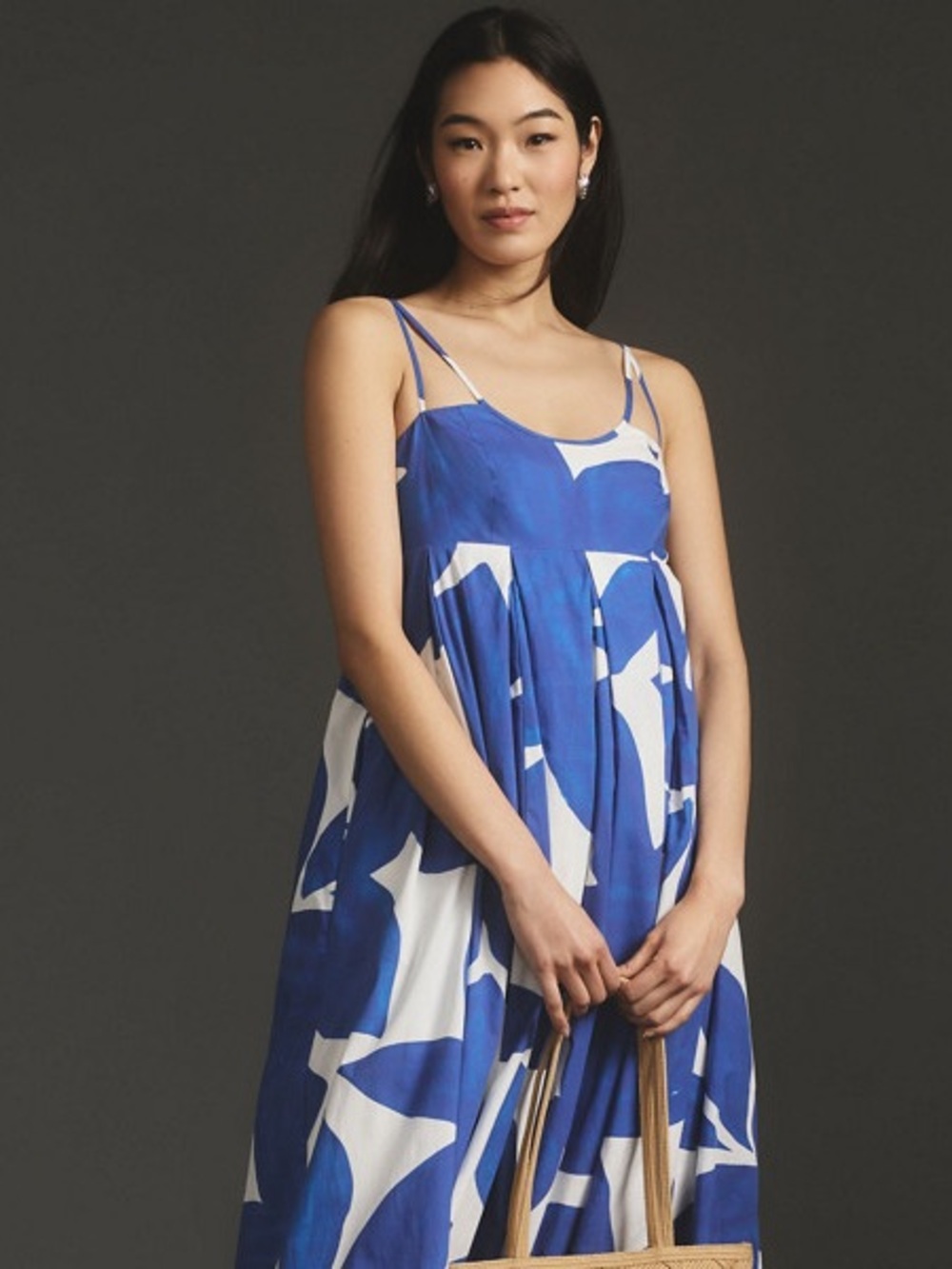 Anthropologie Baby doll Royal Blue and White Floral Maxi Dress - Worn once!